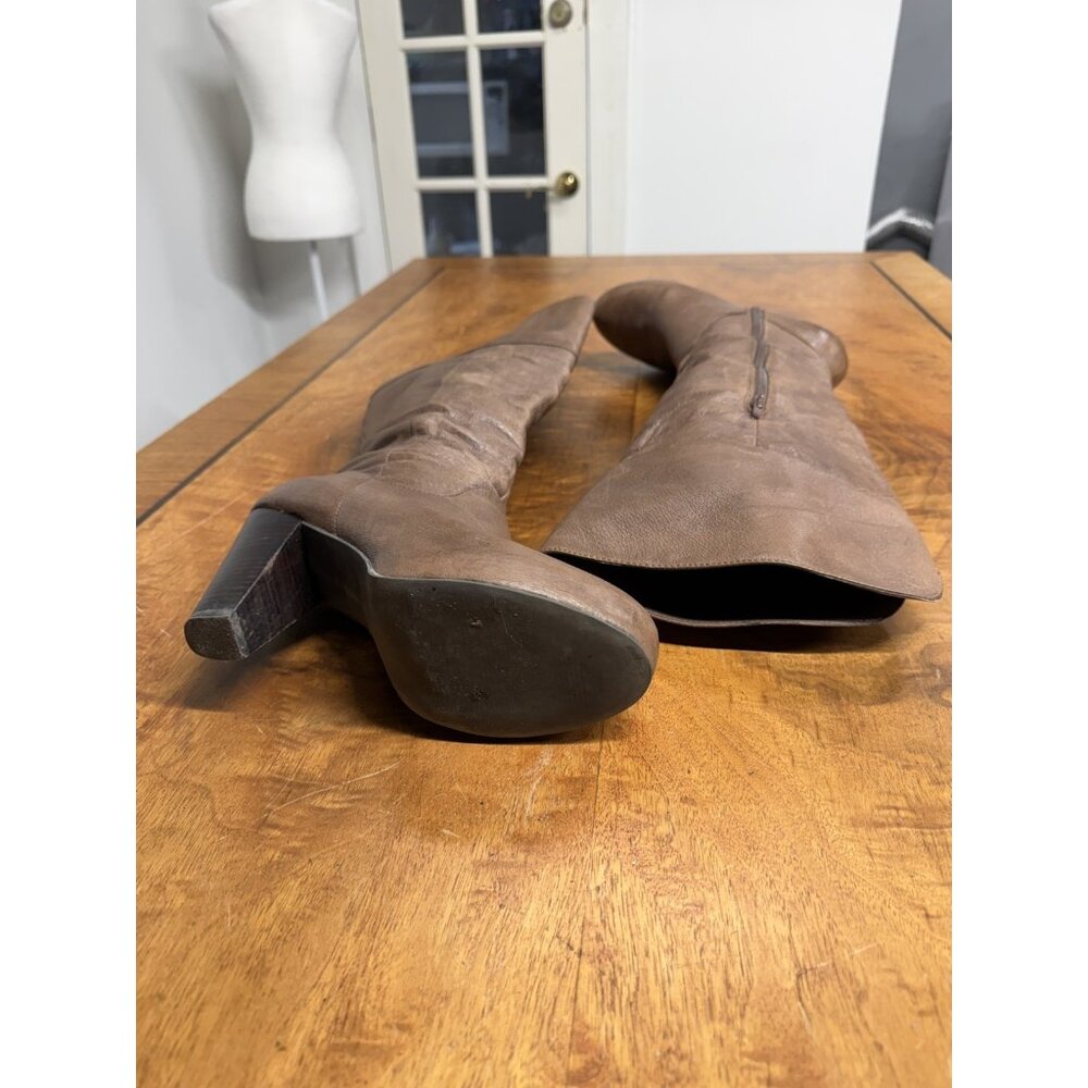 Steve Madden Women’s 8.5 Brown Leather Knee High Chunky Heel Platform Boots - Picture 6 of 10